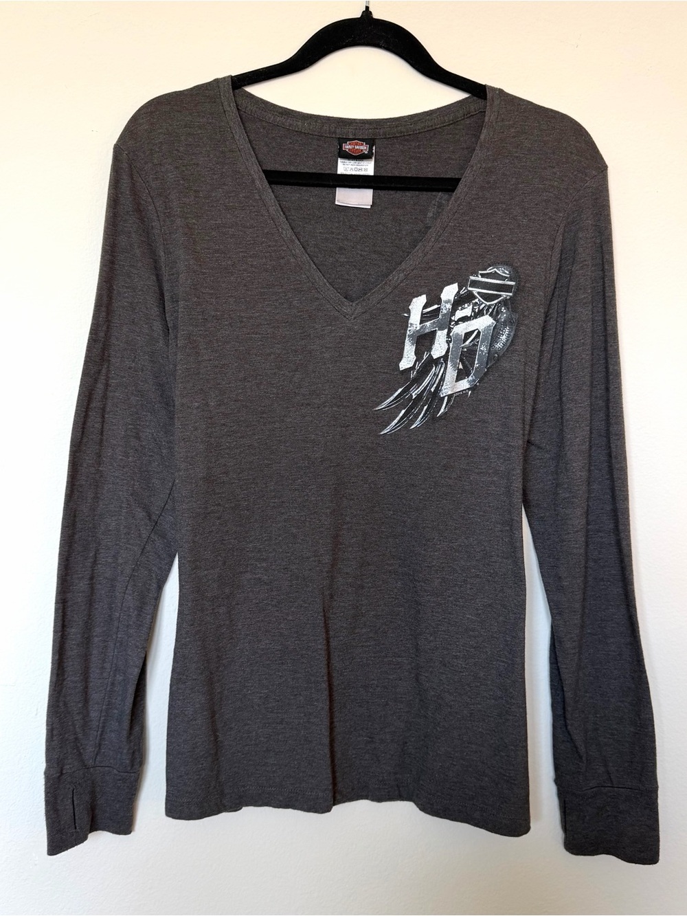 Harley-Davidson Women's Gray V-Neck Long Sleeve Tee XL